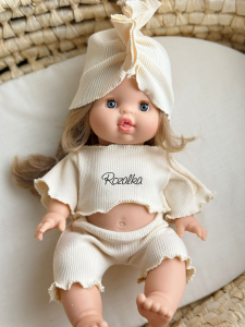 Komplecik z prążkowanej bawełny - Masełkowy żółty - ubranko dla lalki  