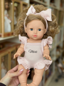 Body z prążkowanej bawełny  z opaską - Jasny Róż - ubranko dla lalki    