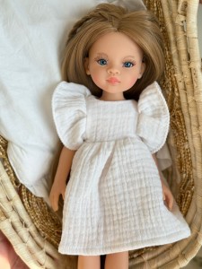 Muślinowa sukienka - Biała - ubranko dla lalki