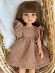 Muślinowa sukienka - Kawowa - ubranko dla lalki  