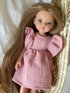 Muślinowa sukienka - Cukierkowy Róż - ubranko dla lalki