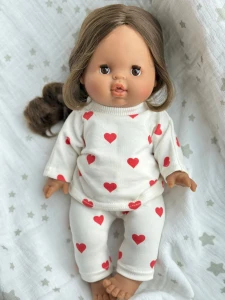Dres w czerwone serduszka - ubranko dla lalki 