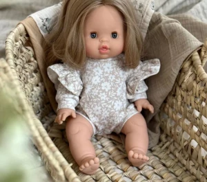 Romper z Falbanką - beż w białe kwiatki - ubranko dla lalki    