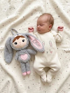 Szaro- różowy Królik 30 cm - Lalka Metoo z imieniem dziecka