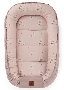 Kokon niemowlęcy PREMIUM bawełna satynowa + velvet - Daisy Blush - Infantilo  